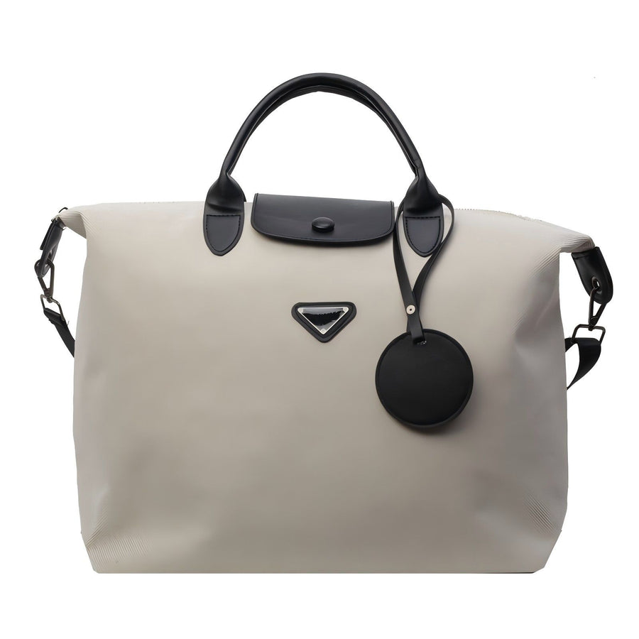 【Canvas Large-Capacity Tote Bag】 Faux Leather Trim Triangular Nameplate, Hidden Magnetic Snap Smooth Zipper, Multi-Way Wear Versatile for Commuting & Travel, Lightweight Storage./black