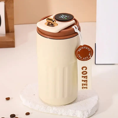 Smart Temp-Display Tumbler: 15.5oz Large Capacity, See the Temp, Enjoy Hot/Cold Freely – Just Right Every Sip（coffee color）