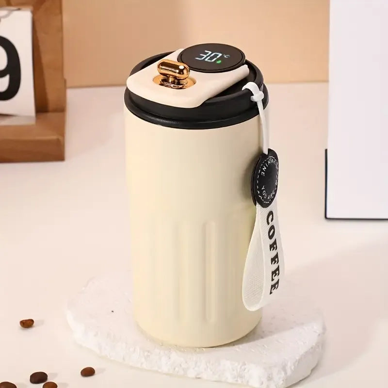 Smart Temp-Display Tumbler: 15.5oz Large Capacity, See the Temp, Enjoy Hot/Cold Freely – Just Right Every Sip/(BLACK)