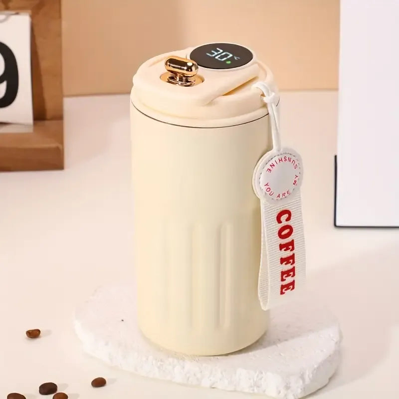 Smart Temp-Display Tumbler: 15.5oz Large Capacity, See the Temp, Enjoy Hot/Cold Freely – Just Right Every Sip/(WHITE)