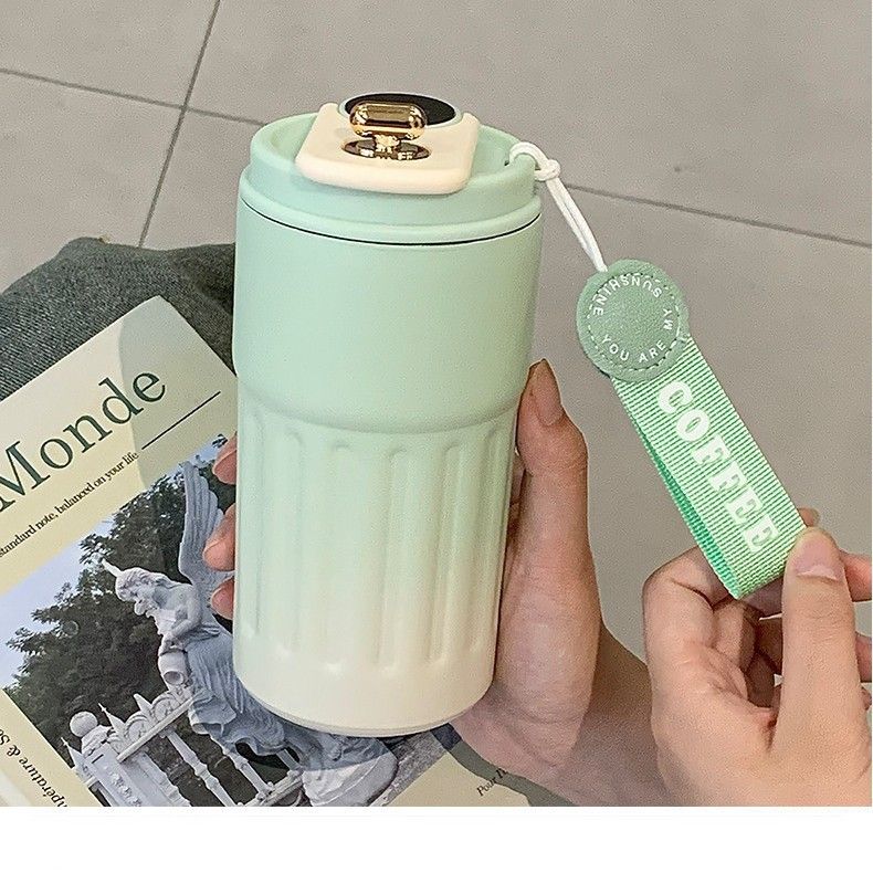 Smart Temp-Display Tumbler: 15.5oz Large Capacity, See the Temp, Enjoy Hot/Cold Freely – Just Right Every Sip/(Gradient green)