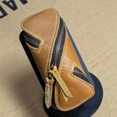 Top-Grain Crazy Horse Leather Handmade Key Pouch, Natural Texture × Vintage Feel, More Stories with Age/Orange brown