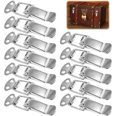 Stainless steel hasps 12-pack, precision spring polished edges, perfect partner for secure vintage box locking!