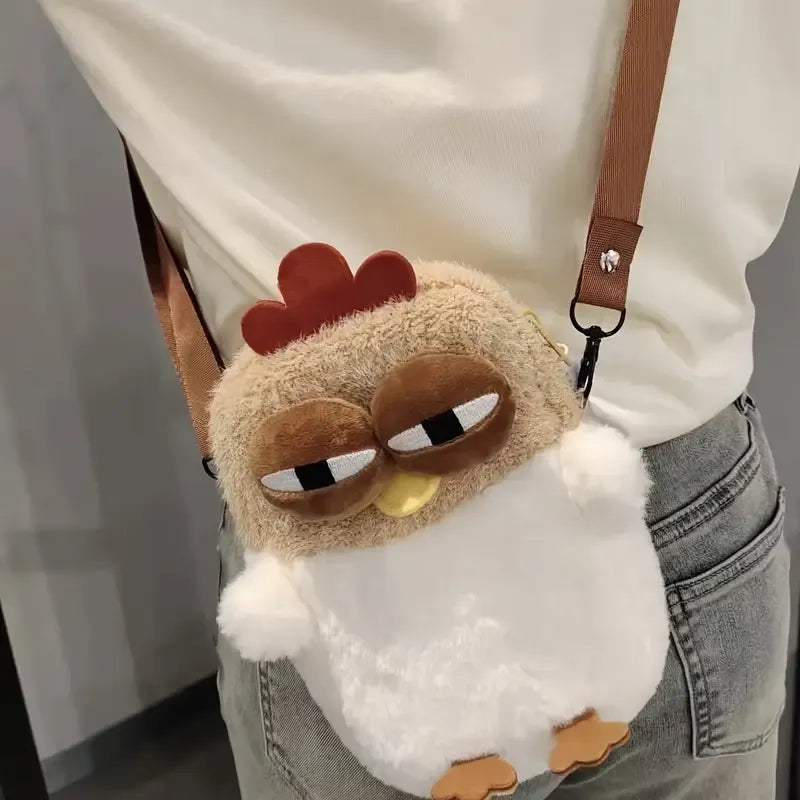 Goo Goo Chicken crossbody bag, short plush, cute and quirky, compact yet spacious, a must-have for stylish outings.