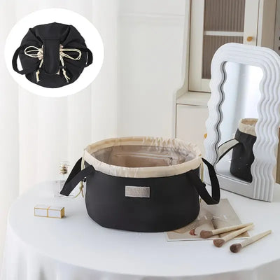 INS Style Lazy Makeup Bag: Large Capacity, Structured Shape, Drawstring Design for Easy Access, Multiple Colors Available, a Must-Have Beauty Storage Essential for Home and Travel!/BLACK