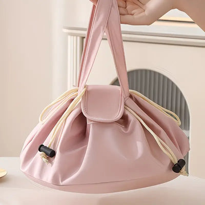 INS Style Lazy Makeup Bag: Large Capacity, Structured Shape, Drawstring Design for Easy Access, Multiple Colors Available, a Must-Have Beauty Storage Essential for Home and Travel!/BLUE