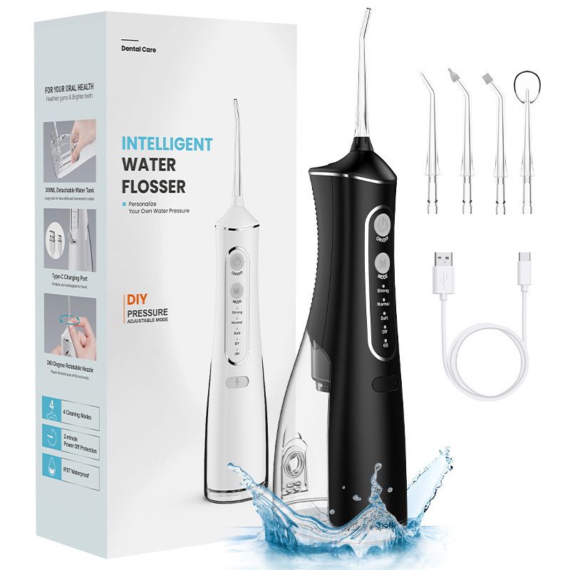 L8 Cordless Water Flosser | Rechargeable Portable Oral Irrigator, IPX7 Waterproof, 4 Modes with DIY Pressure Adjustment, High-Frequency Pulse Cleans Between Teeth Thoroughly/BLACK
