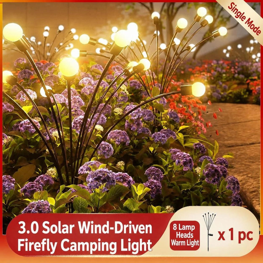Solar Firefly Wind Light: Charges during the day, glows at night. Sways in the wind like dancing fireflies, lighting up your yard with romance./8 lamp holder [warm light] is always on