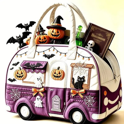 🎃 Halloween Vintage RV-Shaped Tote Bag, Durable Polyester, Portable & Essential for Festive Outings! 🚐