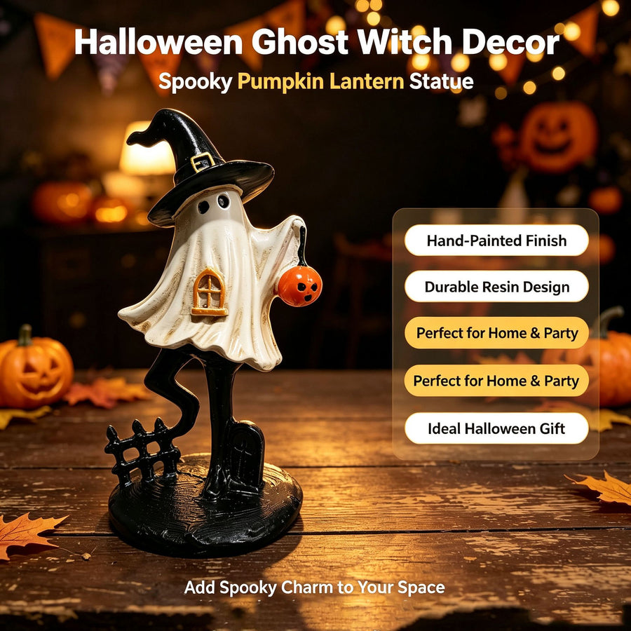 Halloween Ghost Witch Resin Figurine, Fun Spooky Tabletop Decoration