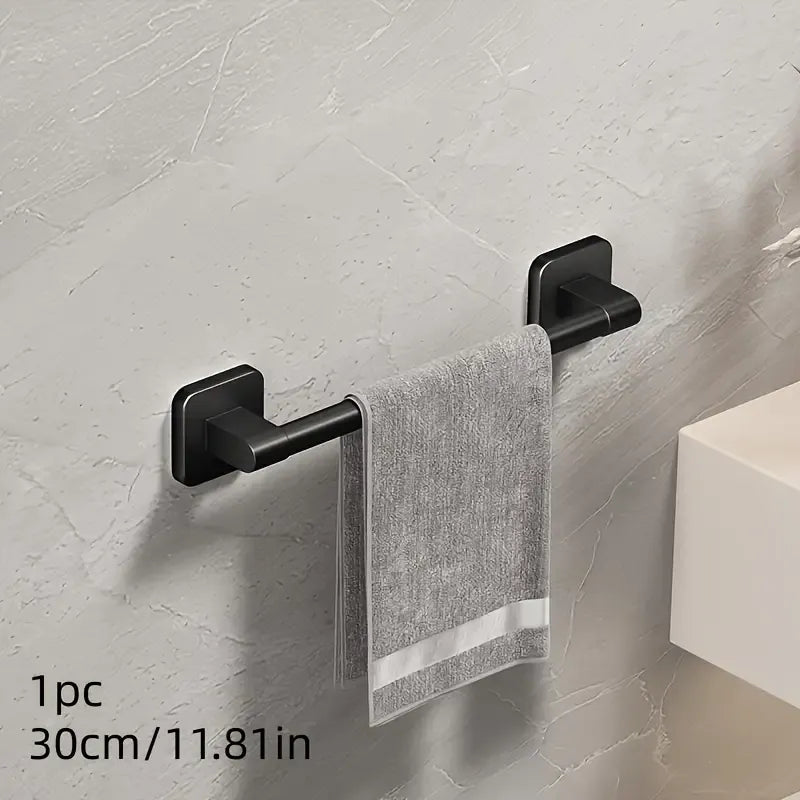 30cm space aluminum gunmetal gray towel bar, easy drill-free installation, anti-corrosion and rust-proof, bathroom towel storage, practical and stylish.