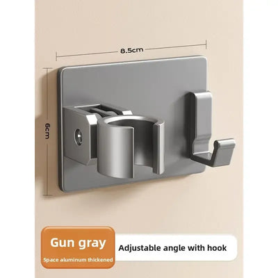 Aluminum alloy no-drill shower holder, strong suction, swivel adjustment multi-function hook, practical bathroom essential. / Gun Gray