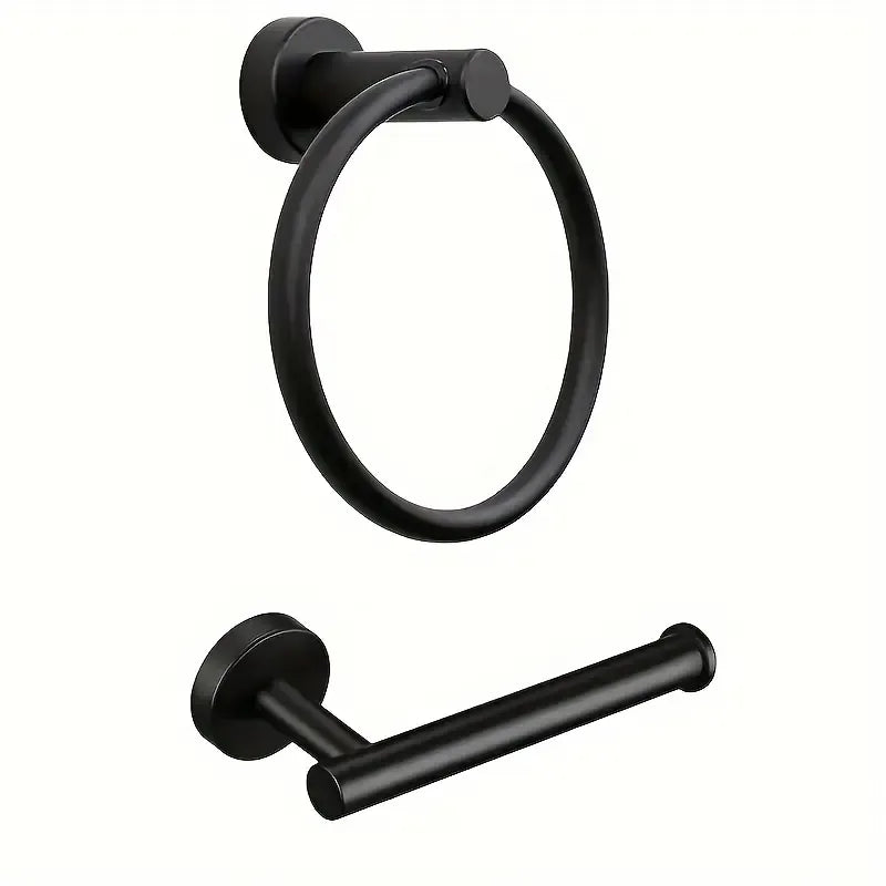 Stainless steel bathroom accessory set, rust-proof durable, towel ring & toilet paper holder 2-piece set, practical choice for bathrooms!/black