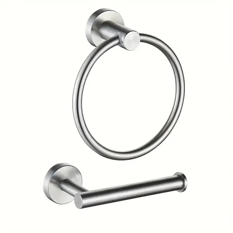 Stainless steel bathroom accessory set, rust-proof durable, towel ring & toilet paper holder 2-piece set, practical choice for bathrooms!/silver