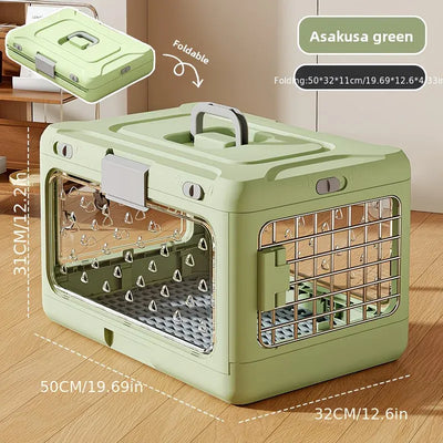 Foldable Pet Travel Carrier, PP Material with Reinforced Iron Mesh, Four Colors Available, Spacious When Expanded, Space-Saving When Folded – Ideal for Travel and Home Use, a Cozy Den for Your Pet./Shallow grass green