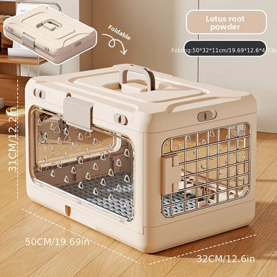 Foldable Pet Travel Carrier, PP Material with Reinforced Iron Mesh, Four Colors Available, Spacious When Expanded, Space-Saving When Folded – Ideal for Travel and Home Use, a Cozy Den for Your Pet./Lotus root powder