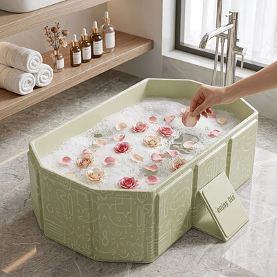 Foldable Bathtub: Instant Setup, Folds 10,000 Times, Four-Layer Insulation, One Tub for Bathing, Foot Soaking, Laundry, and Pet Washing./Graffiti green