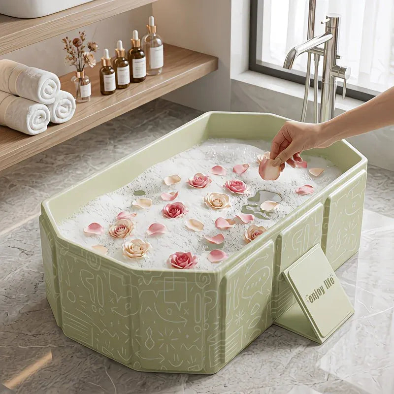 Foldable Bathtub: Instant Setup, Folds 10,000 Times, Four-Layer Insulation, One Tub for Bathing, Foot Soaking, Laundry, and Pet Washing./Graffiti green