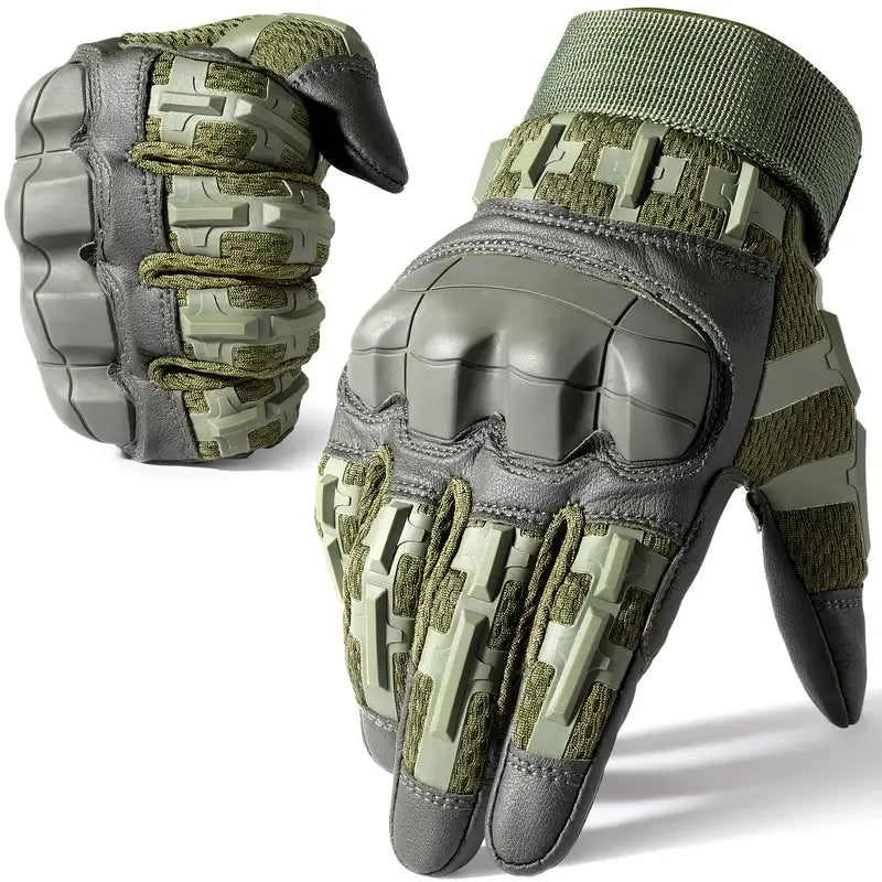Full-Finger Multi-Functional Tactical Gloves, TPU Exoskeleton Impact Protection, Five-Finger Touchscreen Precision Control, Anti-Slip Wear-Resistant Palm, Essential for Outdoor Riding and Tactical Training./GREEN .M code