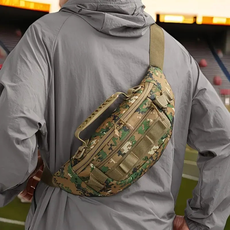 Tactical Camo Waist Bag: Water-Repellent Oxford, Multi-Compartment, Lightweight 0.25kg, Chest/Crossbody/Waist Carry – All-Scenario Essential/Jungle camouflage