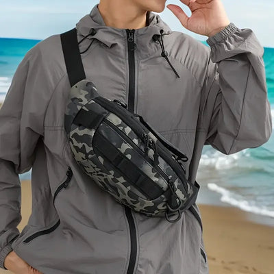 Tactical Camo Waist Bag: Water-Repellent Oxford, Multi-Compartment, Lightweight 0.25kg, Chest/Crossbody/Waist Carry – All-Scenario Essential/Night camouflage