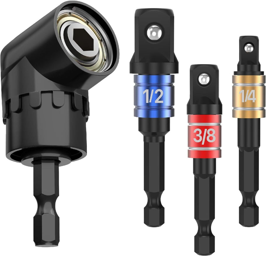 Carbide Right-Angle Drill Bit Kit – High-Efficiency Drilling Tool for Tight Spaces (3-Piece Black-Color Rods + Black Short Right-Angle Bit)