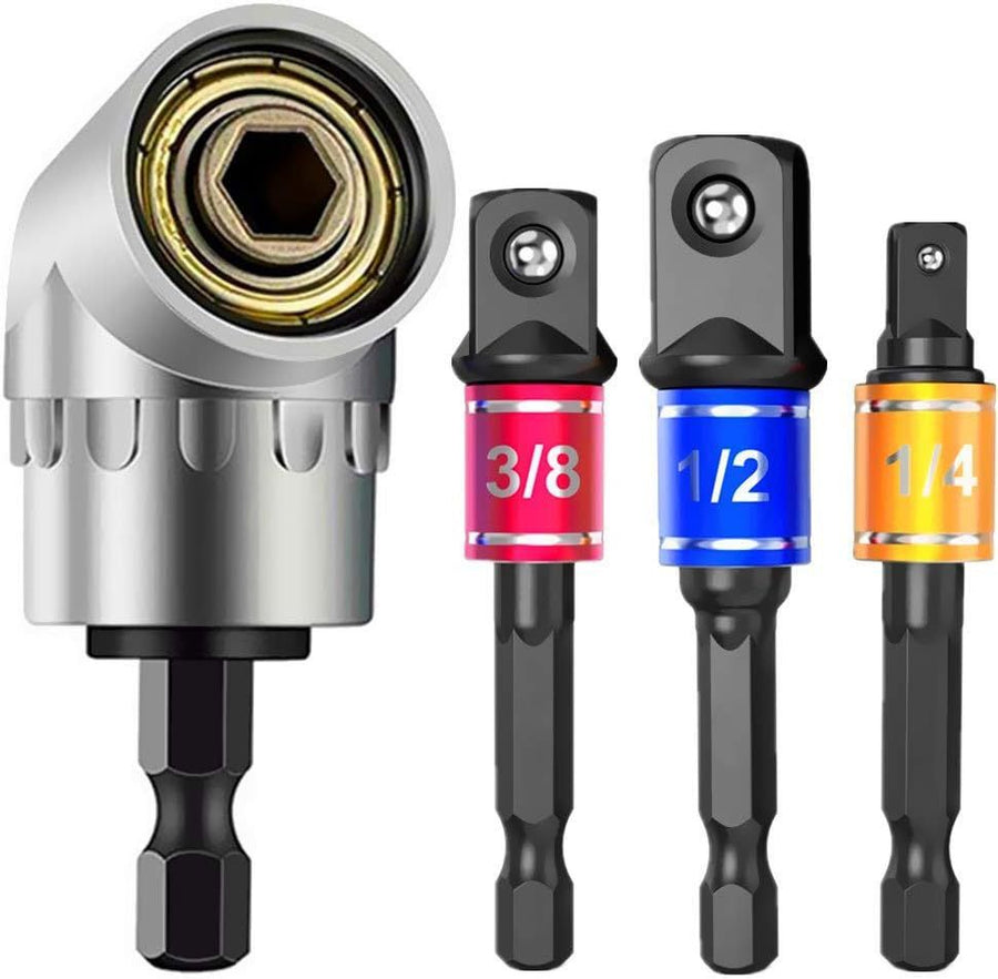 Carbide Right-Angle Drill Bit Kit – High-Efficiency Drilling Tool for Tight Spaces (3-Piece Black-Color Rods + Silver Short Right-Angle Bit)