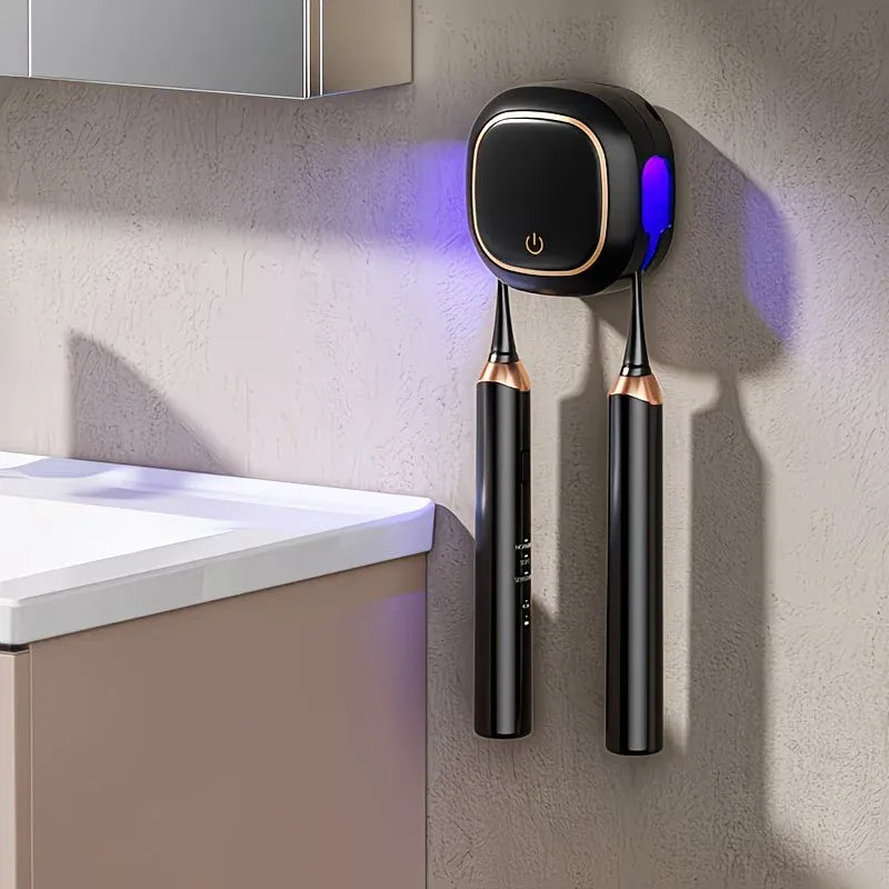 Smart UV Toothbrush Sterilizer Holder: No-Drilling Dual-Slot Storage, One-Button Sterilization Saves Space/black