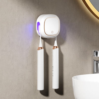 Smart UV Toothbrush Sterilizer Holder: No-Drilling Dual-Slot Storage, One-Button Sterilization Saves Space/WHITE