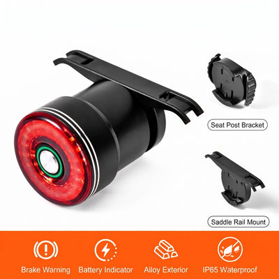 Smart Brake Light Dual Base High Brightness Bicycle Light: Aluminum Alloy Waterproof, Three Brightness Levels, USB Rechargeable 8-15 Hours Runtime, Brake Sensor Activation, Safe Night Riding.
