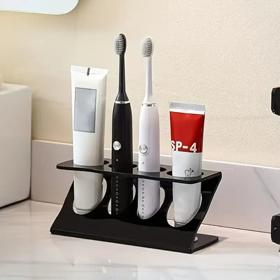 Z-shaped ABS toothbrush holder, wide opening no-drill storage, stable on countertop, great helper for bathroom sink organization!./black