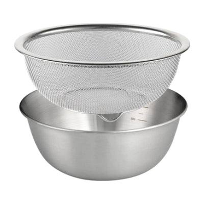 2 Pcs 304 Stainless Steel Colander With Mixing Bowl, Drainer Basket and Rinser for Pasta Rice Fruit, 18 cm