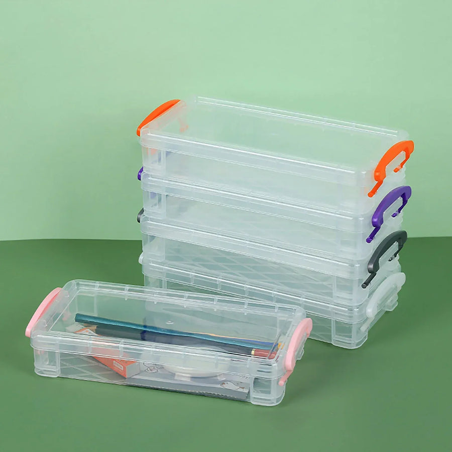 Large Capacity Clear Plastic Pencil Case With Snap Tight Lid, Crayon and Marker Storage Box