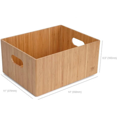 Bamboo Storage Box With Handles, Stackable Organizer Bin for Toys Bedding Clothes Closet Office Shelf, 14 x 11 x 6.5 in