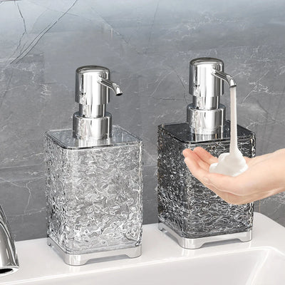 Clear Gray Foaming Soap Dispenser, Refillable Plastic Pump Bottle for Bathroom and Kitchen, 6.1 x 2.67 in