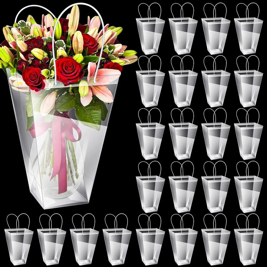 Clear Flower Bouquet Bags With Handles, Large Transparent Florist Gift Packaging for Wedding Birthday and Valentines Day
