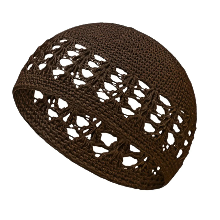 Coffee Kufi Hat for Men, Breathable Openwork Knit Summer Sun Beach Cap, One Size