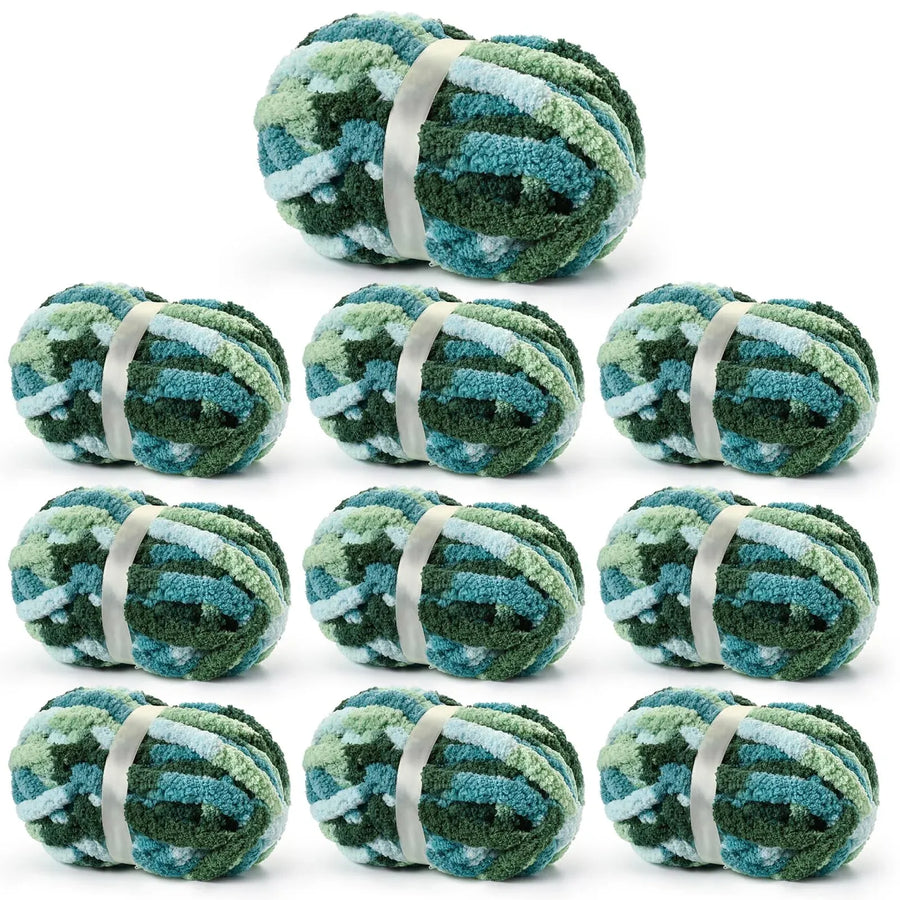 10 Pack Blue White Chunky Chenille Yarn, Super Bulky Variegated Blanket Yarn for Crochet and Hand Knitting, 25m, 70.5 oz