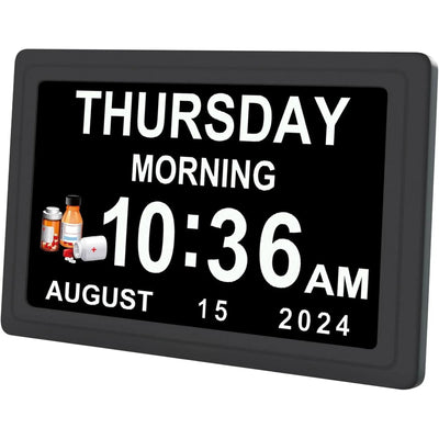 Dementia Digital Clock for Seniors, Extra Large Electric Calendar Clock With 20 Alarms Auto DST and HD Display, 10 in, 1024 x 600P