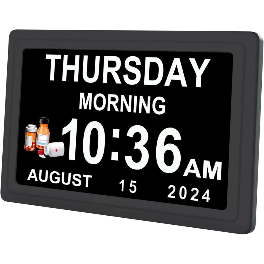 Dementia Digital Clock for Seniors, Extra Large Electric Calendar Clock With 20 Alarms Auto DST and HD Display, 10 in, 1024 x 600P