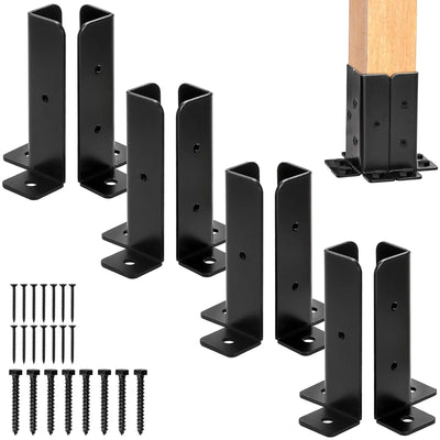 8 Pcs Black Deck Post Anchor Brackets, Reversible Wood Fence Base Kit for Pergola Railing Mailbox,5*1.18*1.37in