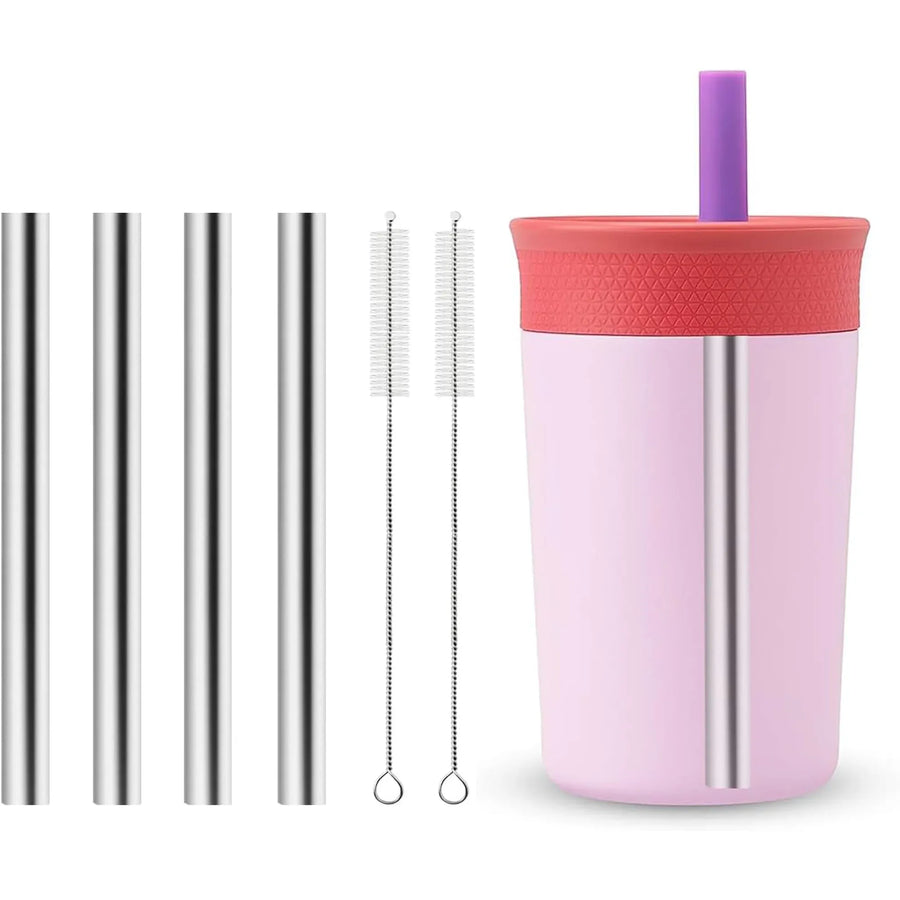 4 Pcs Metal Straws Compatible With Owala Kids Tumbler Cup, Stainless Steel Reusable Straws With 2 Cleaning Brushes, 12 oz and 15 oz