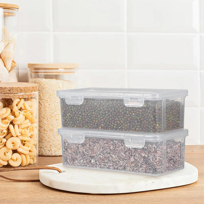 2 Pcs Clear Plastic Storage Boxes With Lids, Stackable Small Containers With Buckle Latches for Office Home Crafts, 7.5 x 3.5 x 2.4 in