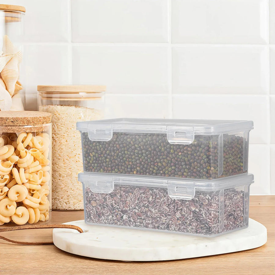 2 Pcs Clear Plastic Storage Boxes With Lids, Stackable Small Containers With Buckle Latches for Office Home Crafts, 7.5 x 3.5 x 2.4 in