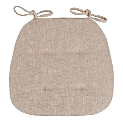 Beige D Shaped Dining Chair Cushion, Removable Washable Cover With Ties for Kitchen Patio Chairs, 17 x 16 in