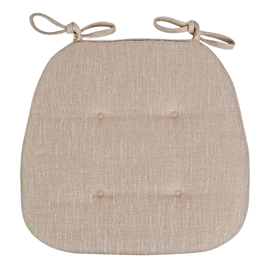Beige D Shaped Dining Chair Cushion, Removable Washable Cover With Ties for Kitchen Patio Chairs, 17 x 16 in