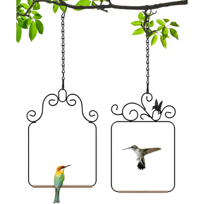 2 Pack Black Hummingbird Swings and Perches, Metal Frame Wild Bird Swing With Wooden Dowel and Hanging Chains for Indoor Outdoor