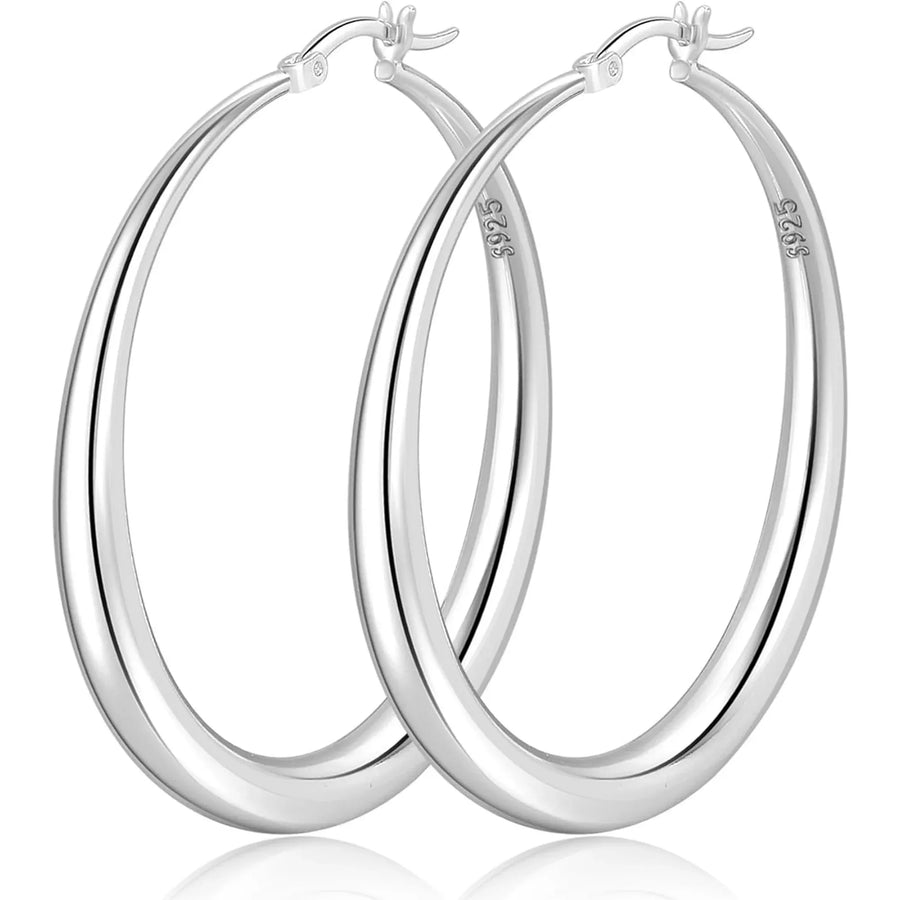 S925 Sterling Silver Hoop Earrings for Women, Lightweight Hypoallergenic Large Silver Hoops, 30 mm