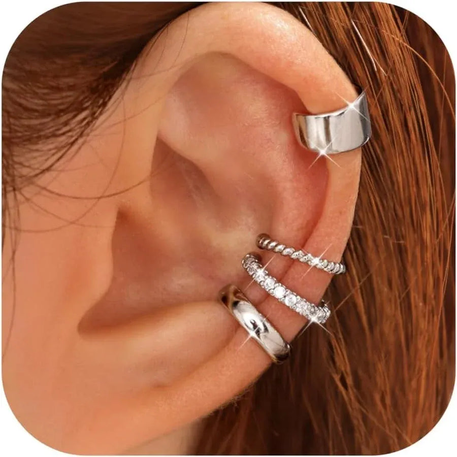 4 Pairs 14K Gold Plated Ear Cuffs, Non Piercing Adjustable Clip On Cartilage Earrings for Women