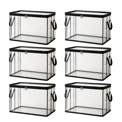 6 Pcs Extra Large Clear Storage Bags With Zipper Handles, Thick Foldable Plastic Bins for Clothes Blankets Toys Moving